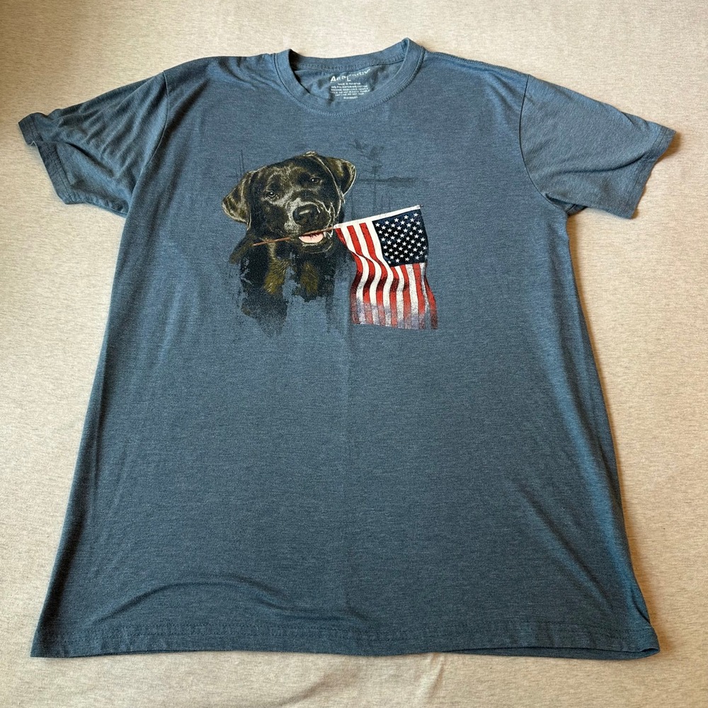 Academy Sports Mens Blue Black Lab American Flag Graphic T-Shirt Large RN098223